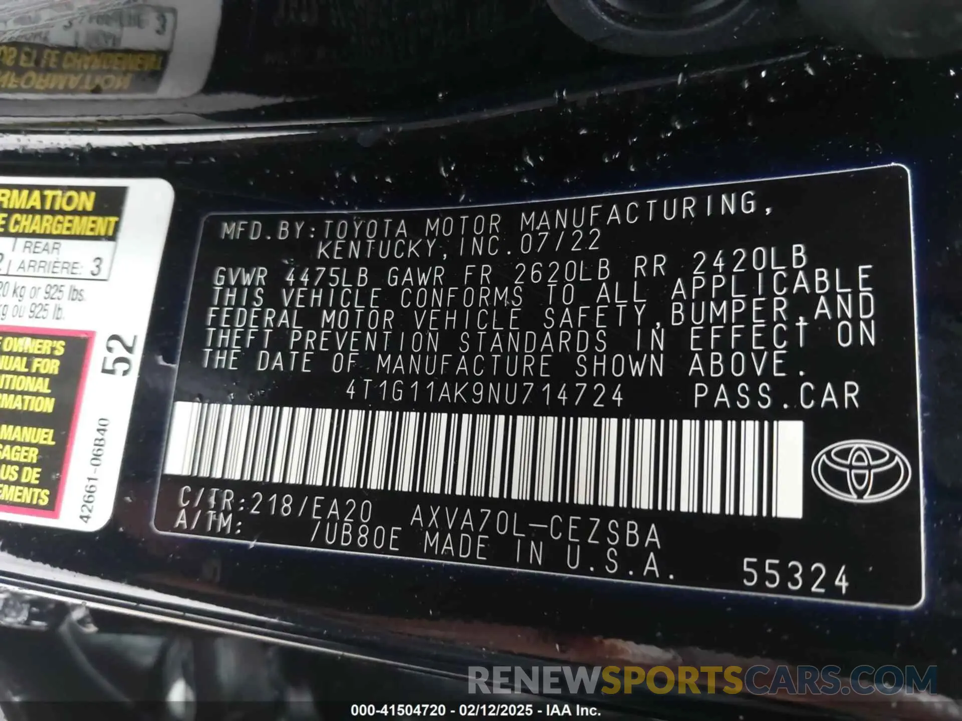 9 Photograph of a damaged car 4T1G11AK9NU714724 TOYOTA CAMRY 2022