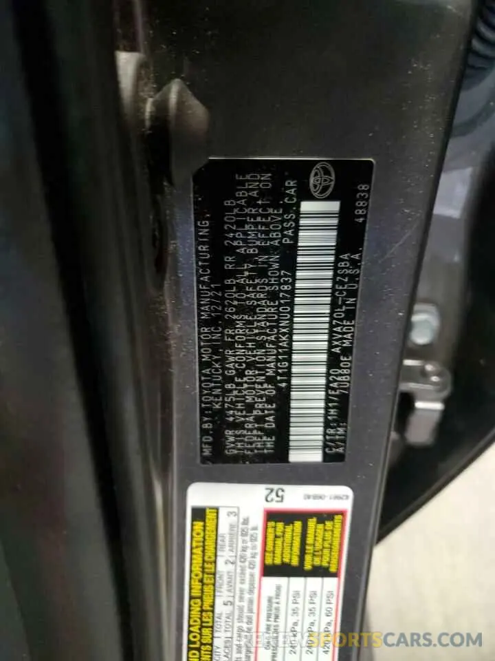 12 Photograph of a damaged car 4T1G11AKXNU017837 TOYOTA CAMRY 2022