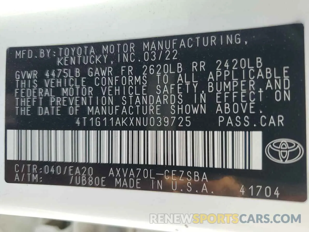 13 Фотография поврежденного автомобиля 4T1G11AKXNU039725 TOYOTA CAMRY 2022