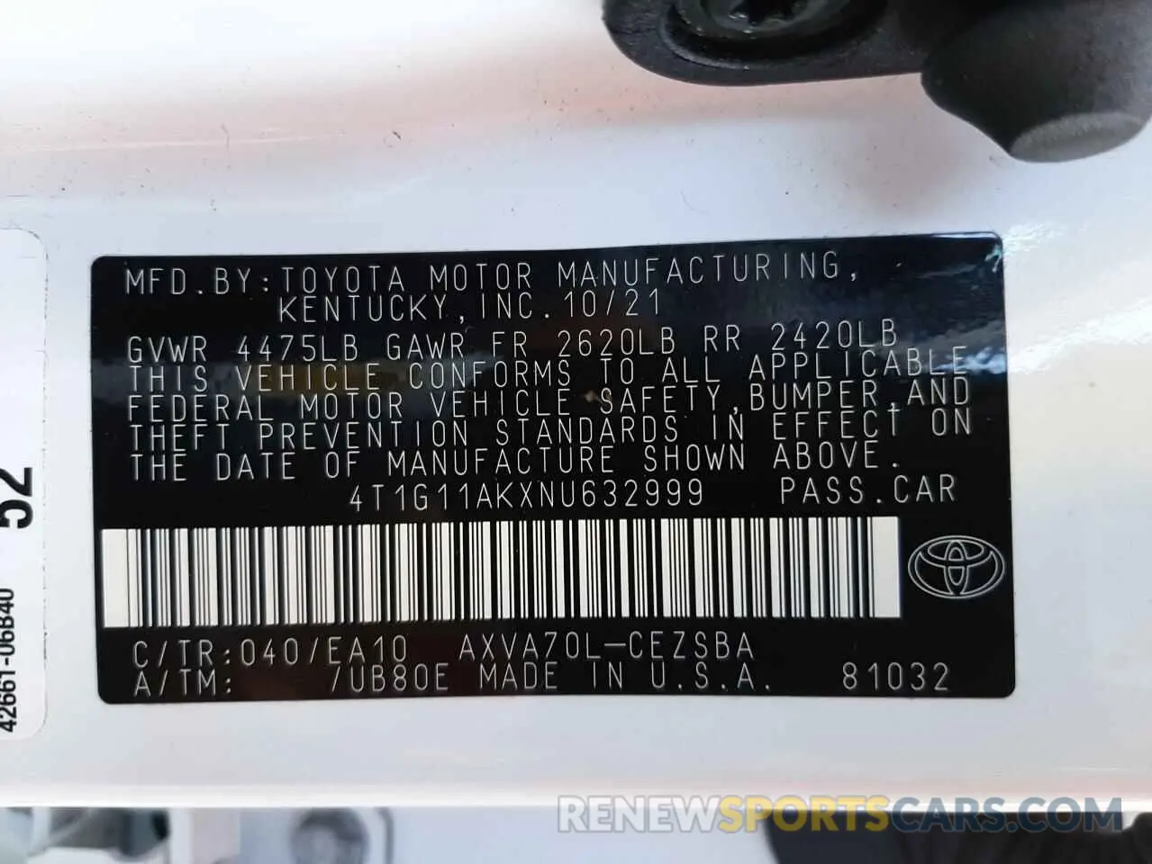 10 Фотография поврежденного автомобиля 4T1G11AKXNU632999 TOYOTA CAMRY 2022