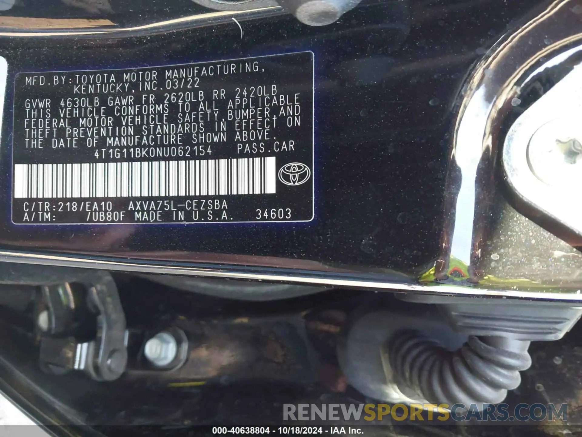 9 Фотография поврежденного автомобиля 4T1G11BK0NU062154 TOYOTA CAMRY 2022