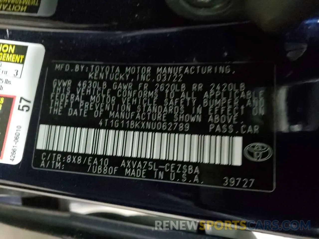 15 Photograph of a damaged car 4T1G11BKXNU062789 TOYOTA CAMRY 2022