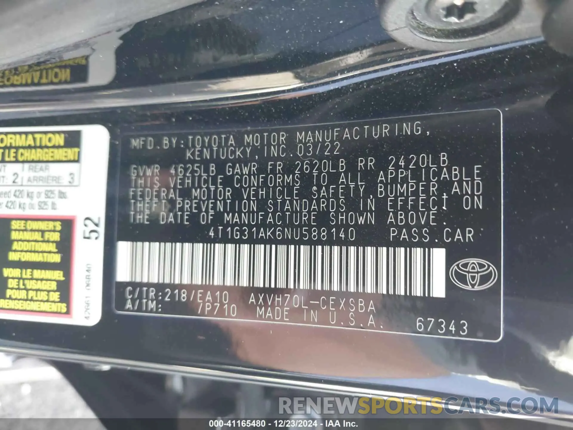 9 Photograph of a damaged car 4T1G31AK6NU588140 TOYOTA CAMRY 2022