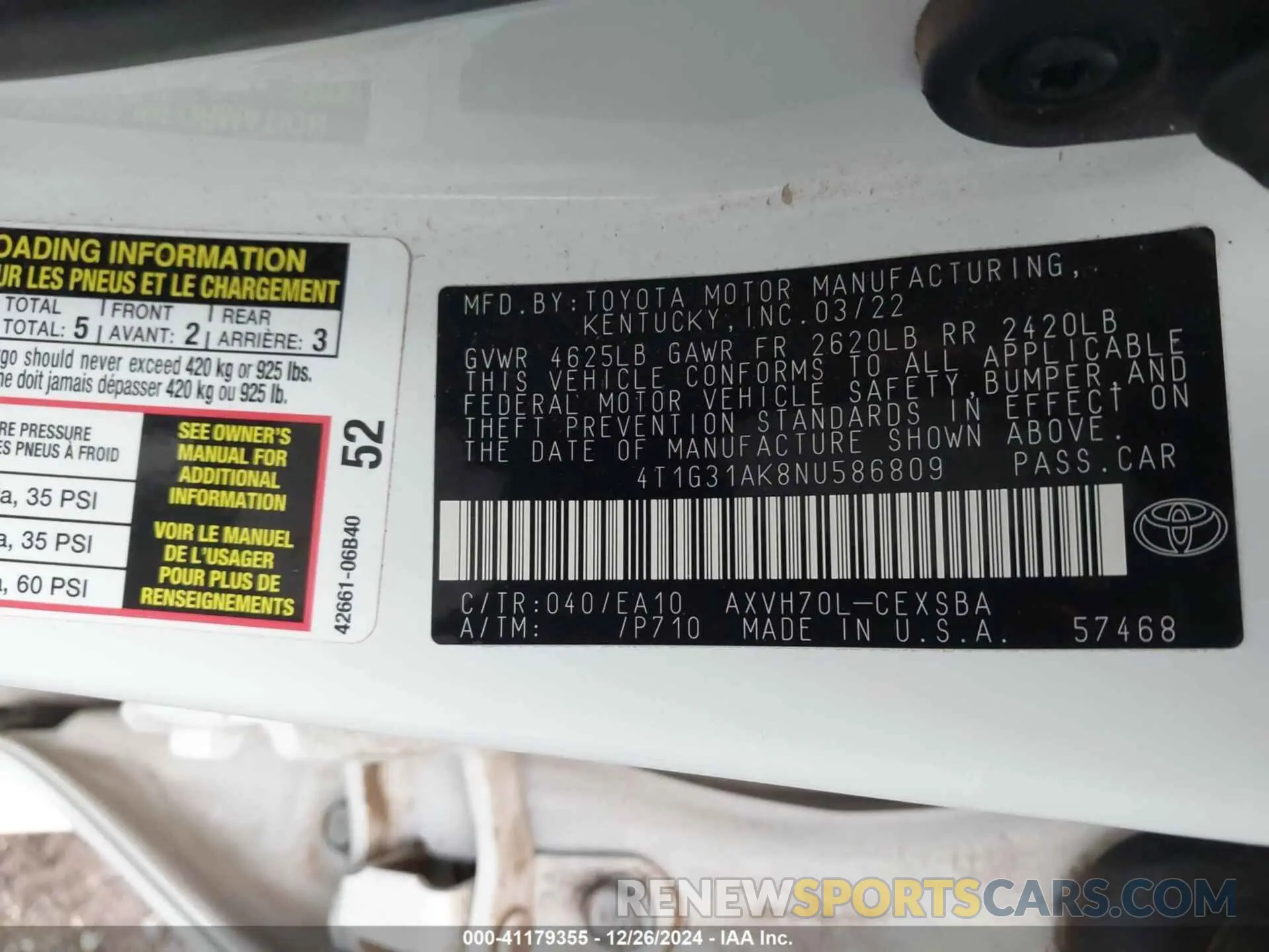 9 Photograph of a damaged car 4T1G31AK8NU586809 TOYOTA CAMRY 2022
