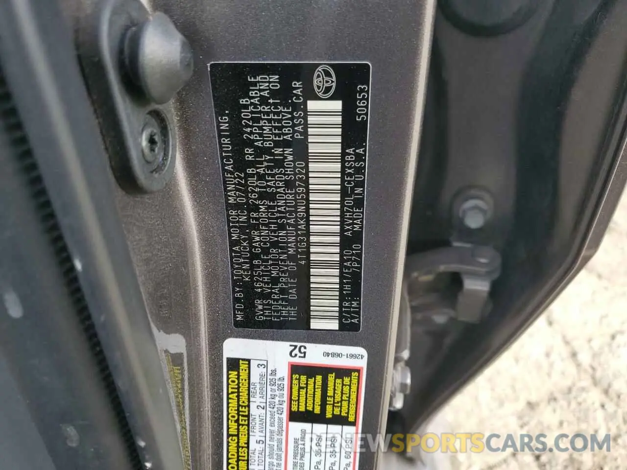 12 Photograph of a damaged car 4T1G31AK9NU597320 TOYOTA CAMRY 2022