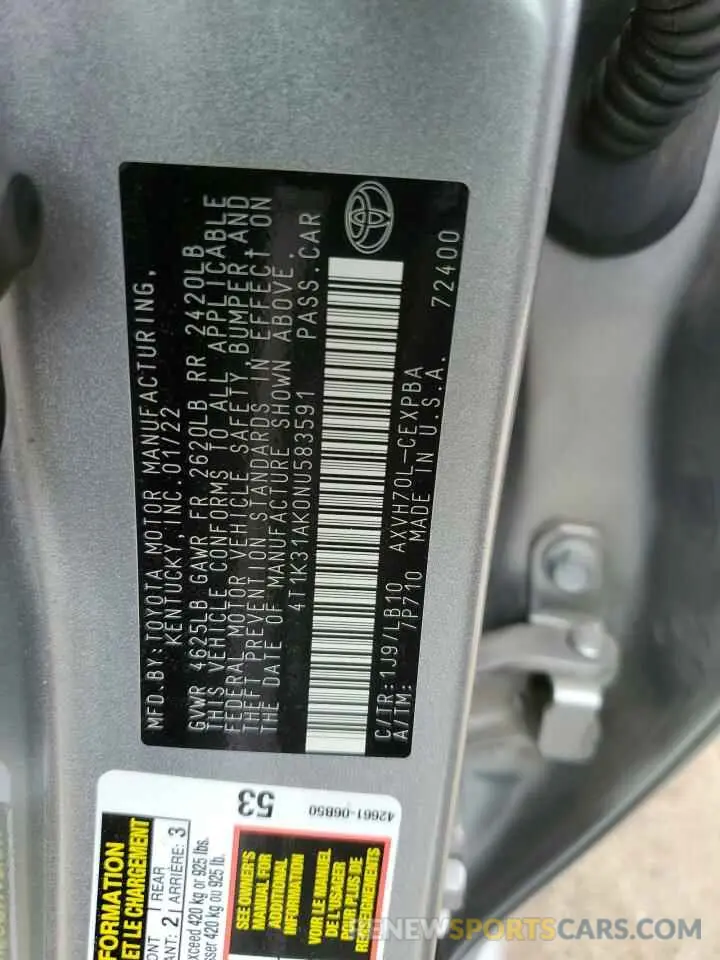 12 Фотография поврежденного автомобиля 4T1K31AK0NU583591 TOYOTA CAMRY 2022