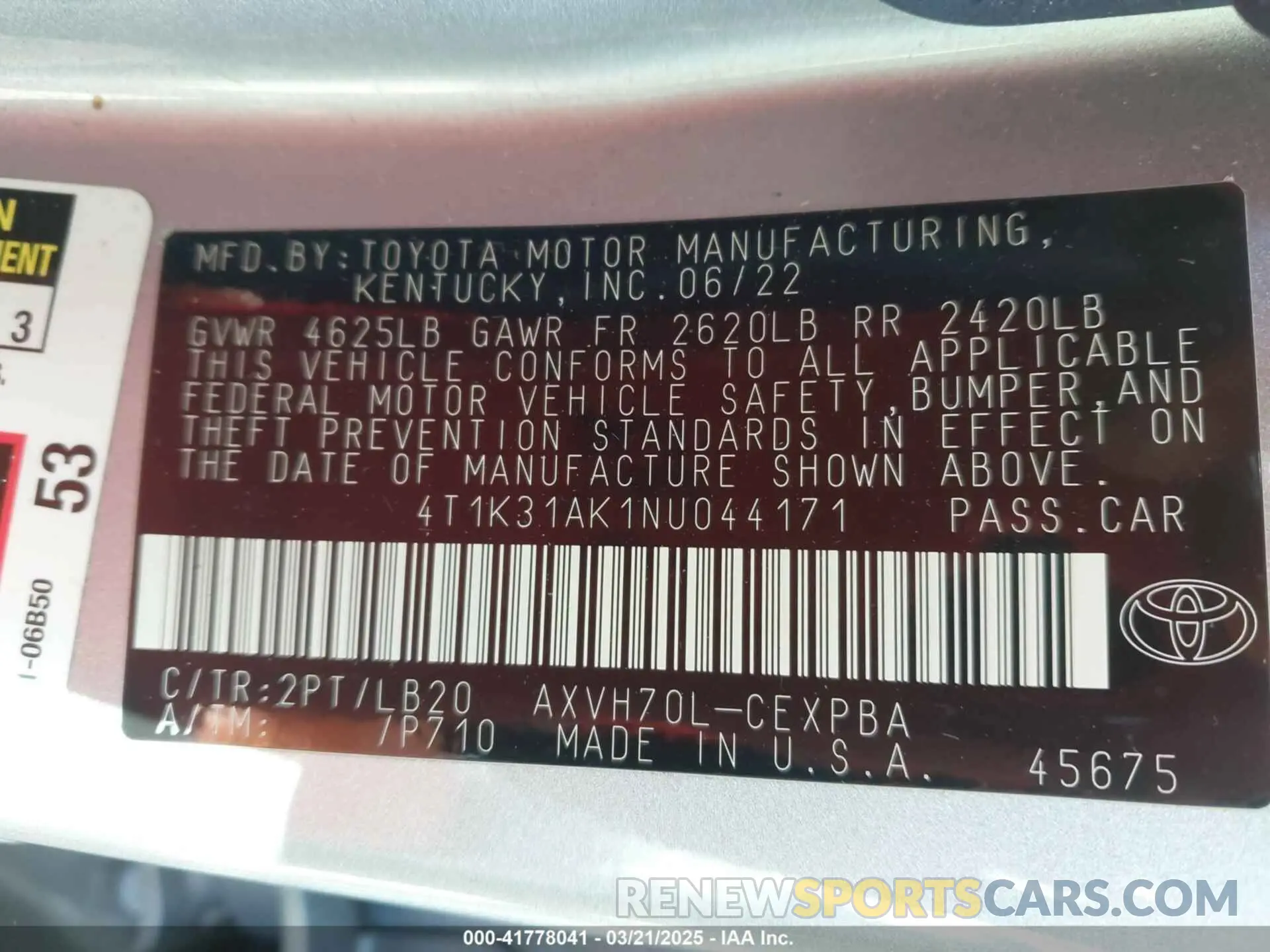 9 Фотография поврежденного автомобиля 4T1K31AK1NU044171 TOYOTA CAMRY 2022