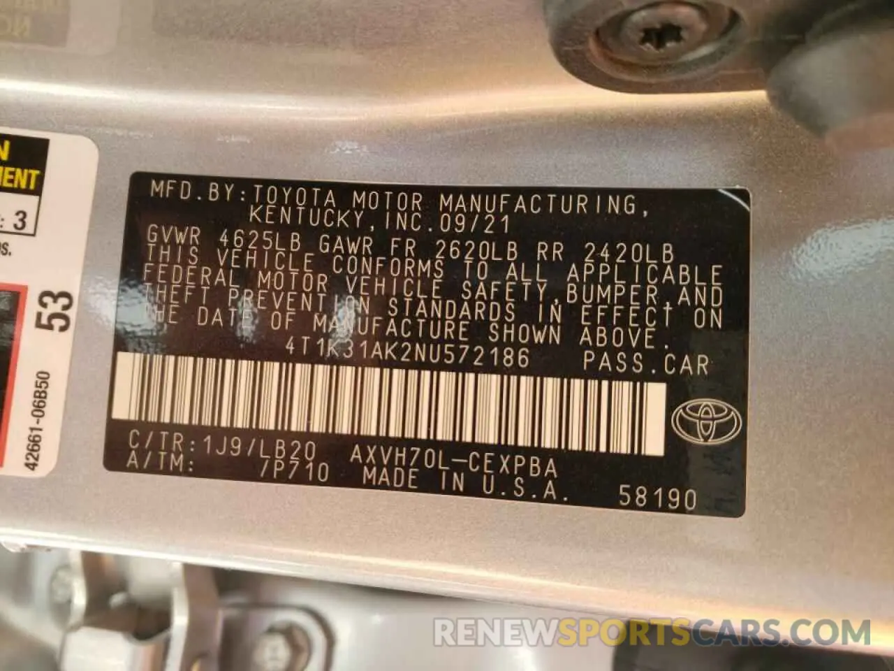 10 Photograph of a damaged car 4T1K31AK2NU572186 TOYOTA CAMRY 2022