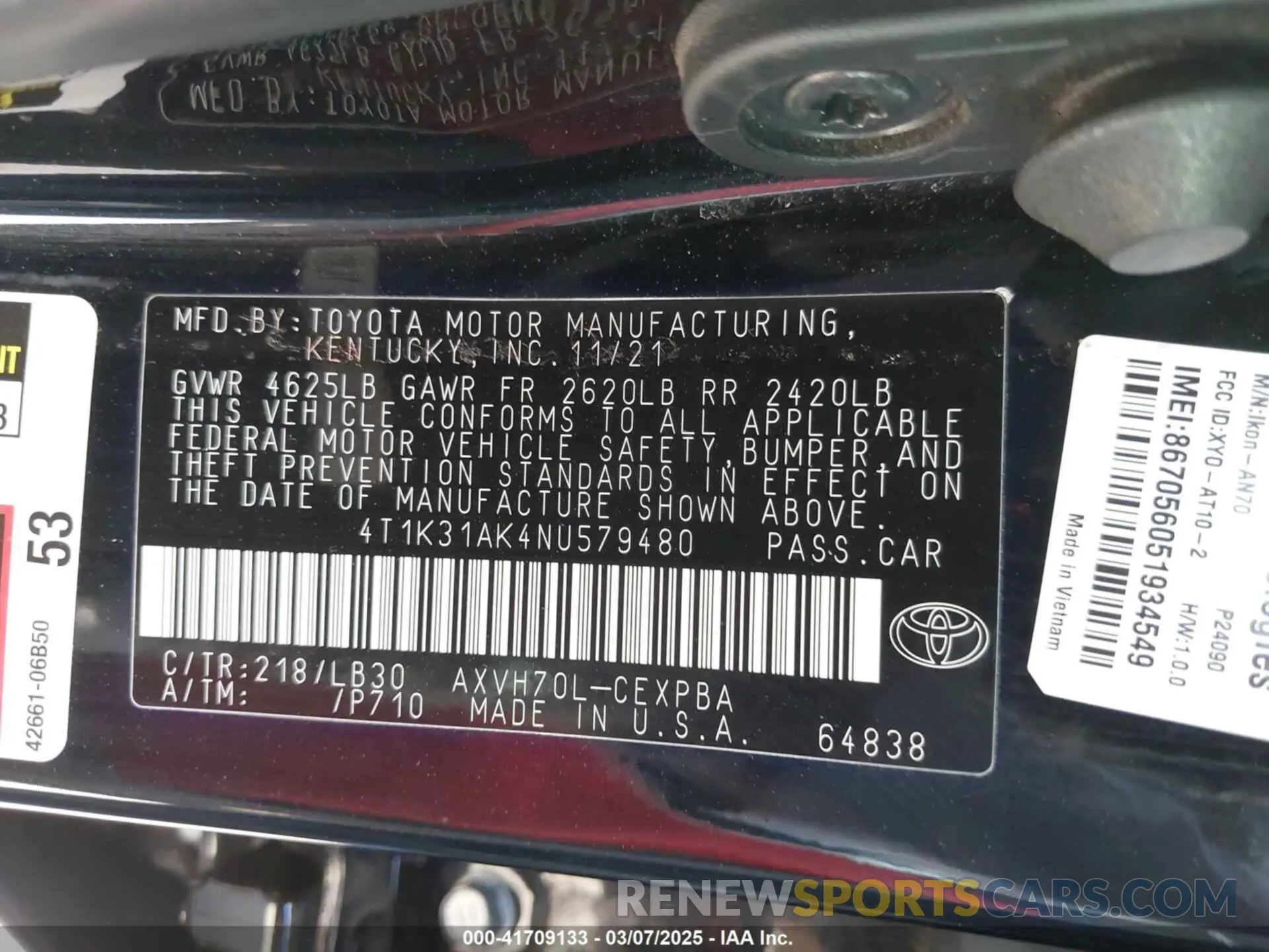 9 Фотография поврежденного автомобиля 4T1K31AK4NU579480 TOYOTA CAMRY 2022