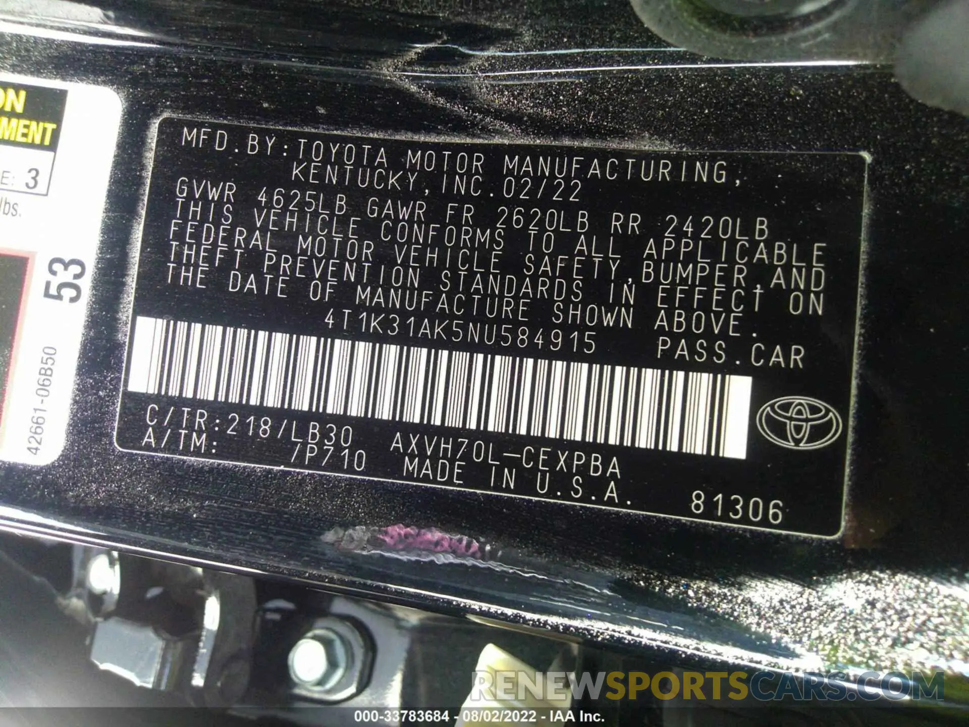 9 Фотография поврежденного автомобиля 4T1K31AK5NU584915 TOYOTA CAMRY 2022