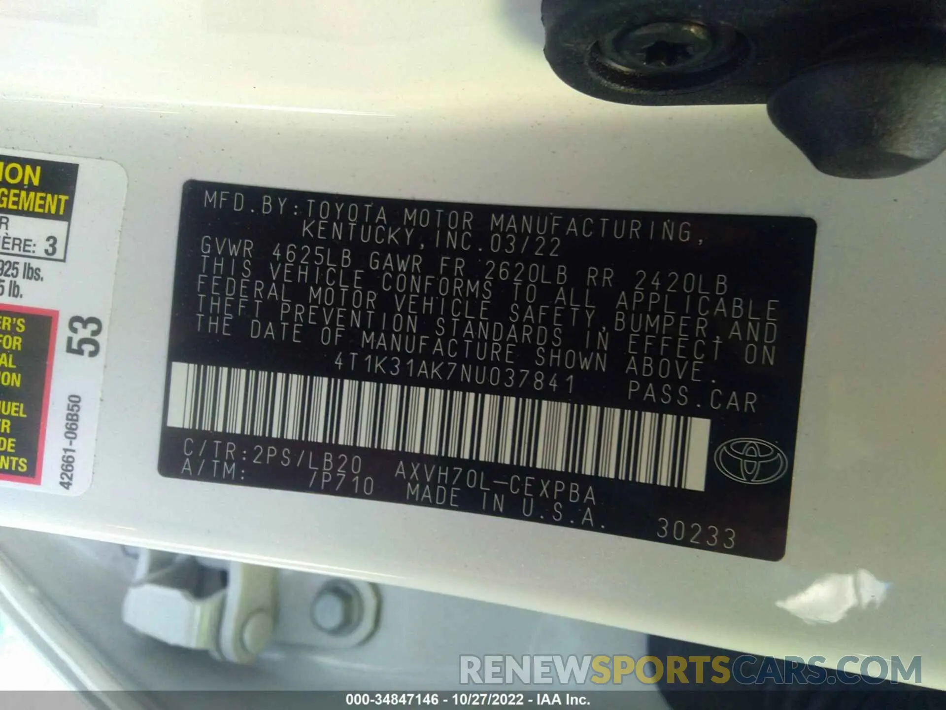 9 Фотография поврежденного автомобиля 4T1K31AK7NU037841 TOYOTA CAMRY 2022