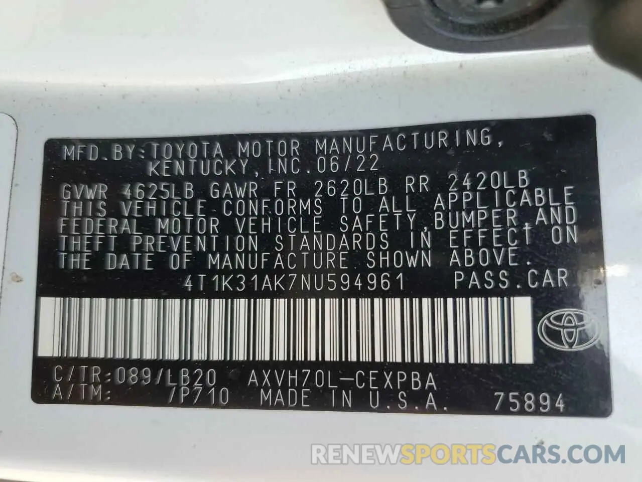 14 Photograph of a damaged car 4T1K31AK7NU594961 TOYOTA CAMRY 2022