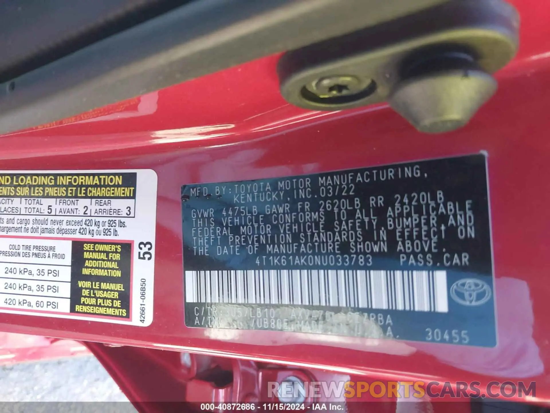 9 Photograph of a damaged car 4T1K61AK0NU033783 TOYOTA CAMRY 2022