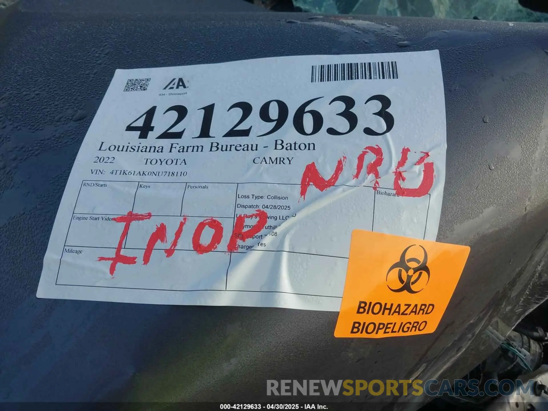 15 Photograph of a damaged car 4T1K61AK0NU718110 TOYOTA CAMRY 2022