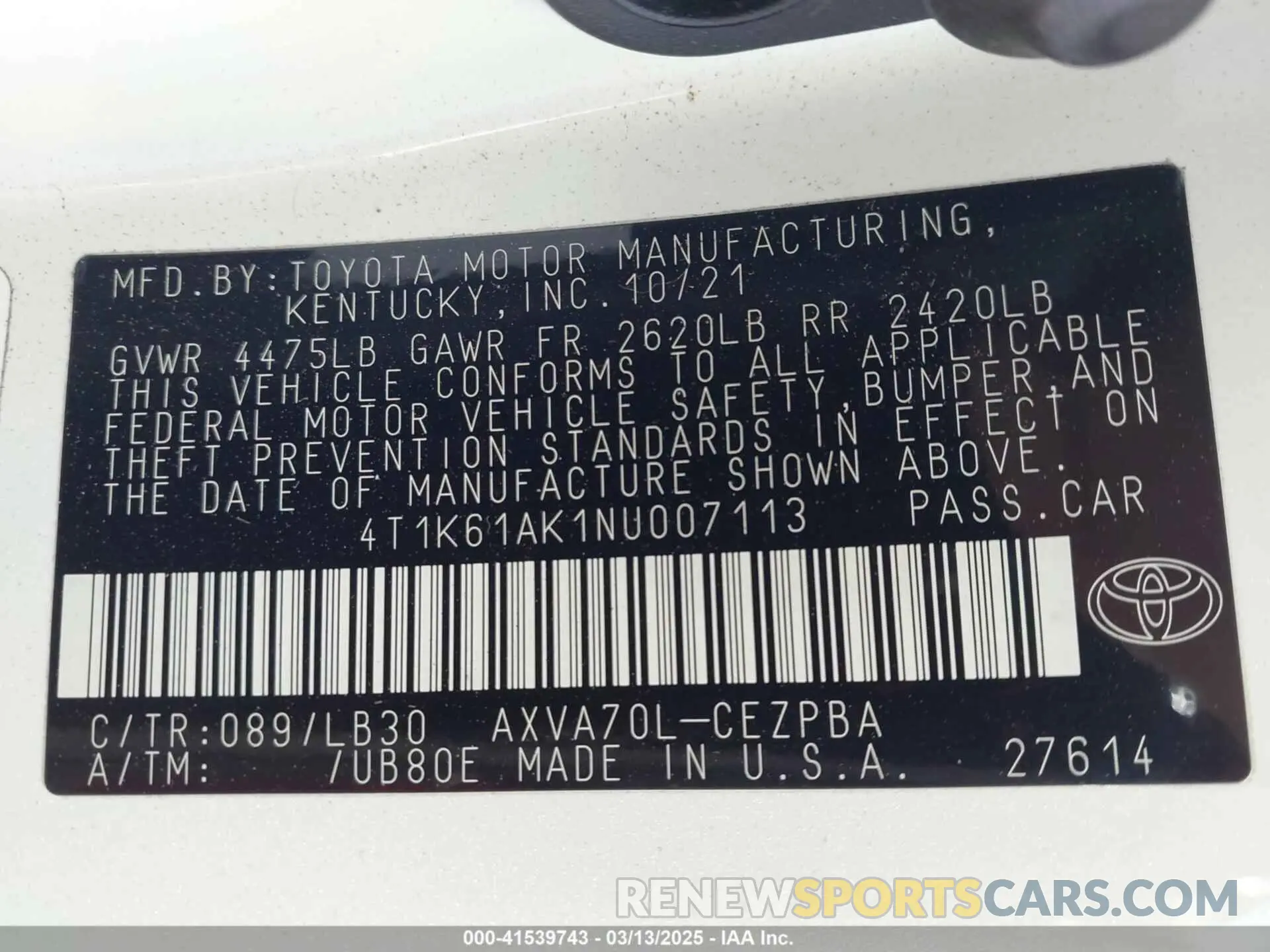 9 Photograph of a damaged car 4T1K61AK1NU007113 TOYOTA CAMRY 2022