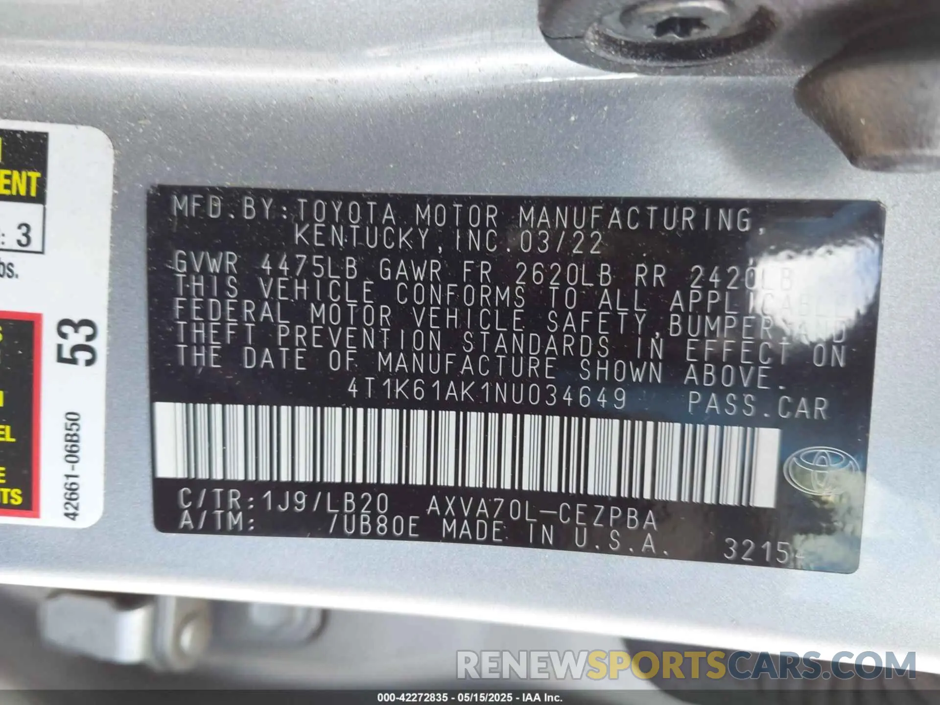 9 Photograph of a damaged car 4T1K61AK1NU034649 TOYOTA CAMRY 2022