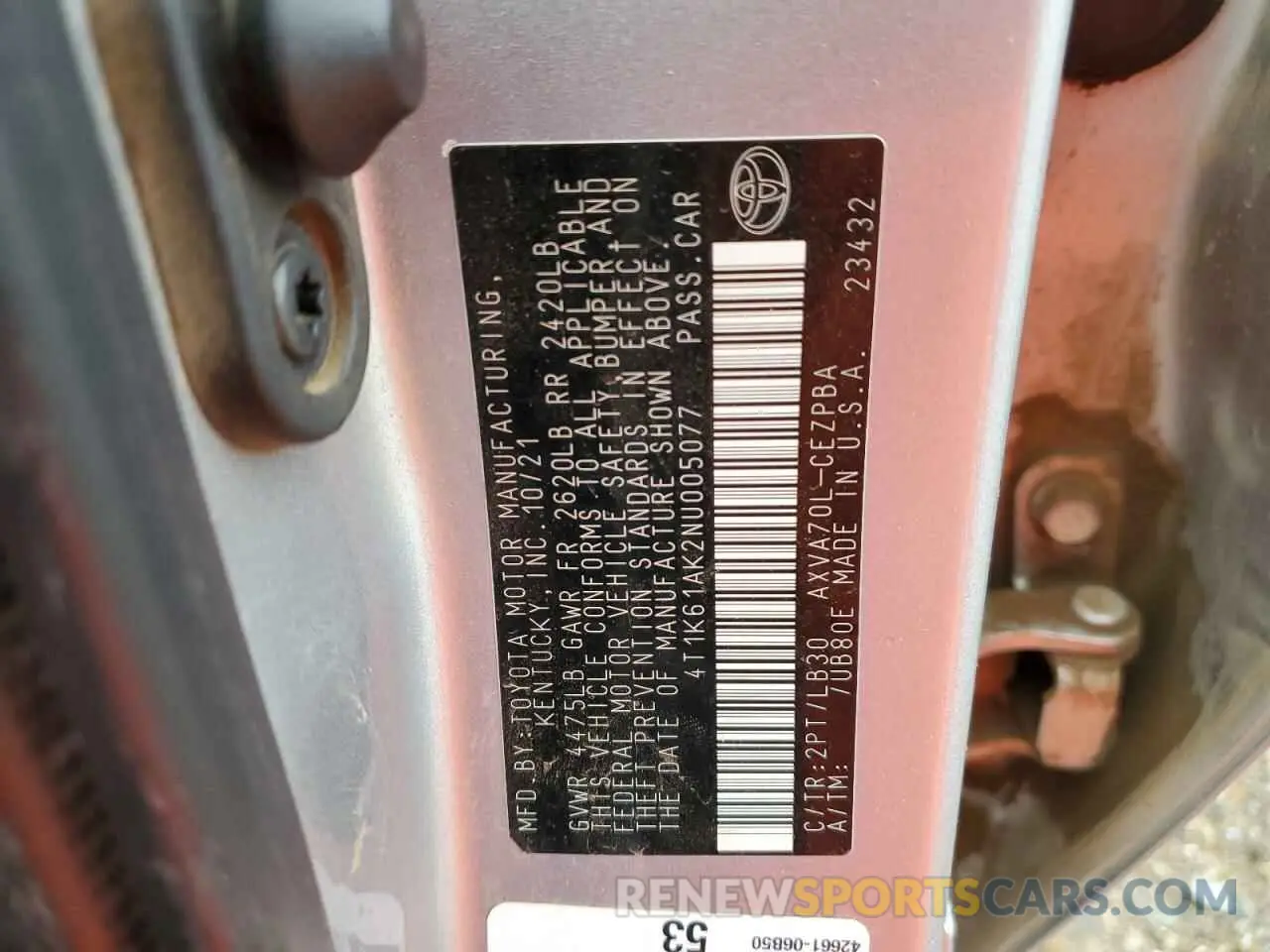 12 Photograph of a damaged car 4T1K61AK2NU005077 TOYOTA CAMRY 2022