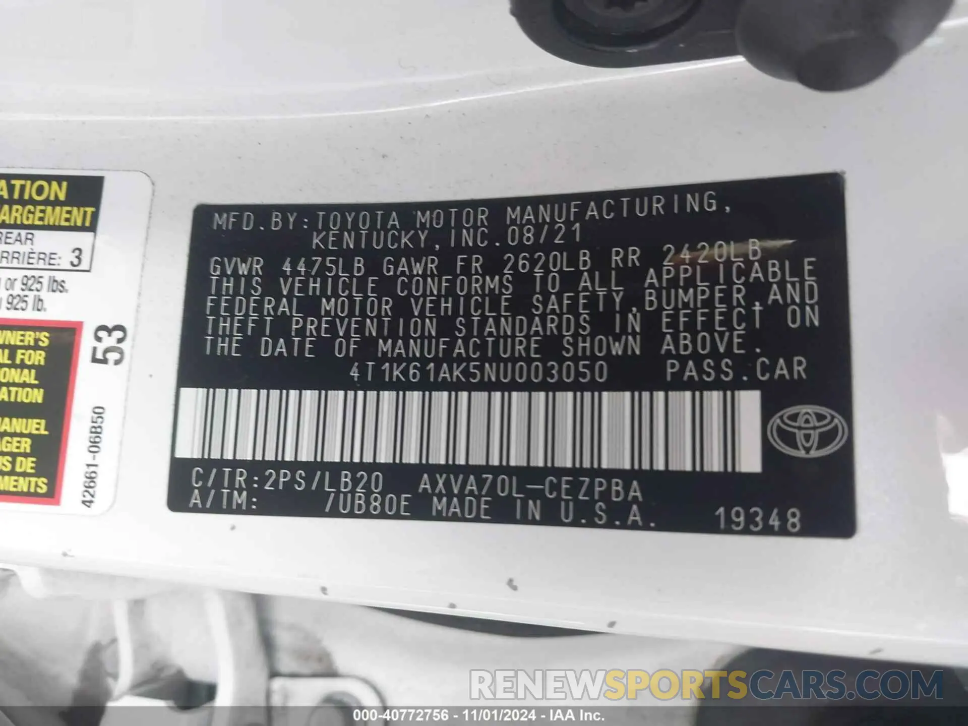 9 Photograph of a damaged car 4T1K61AK5NU003050 TOYOTA CAMRY 2022