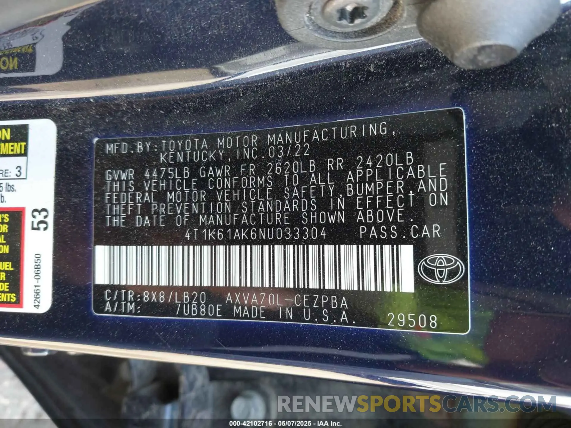 9 Фотография поврежденного автомобиля 4T1K61AK6NU033304 TOYOTA CAMRY 2022