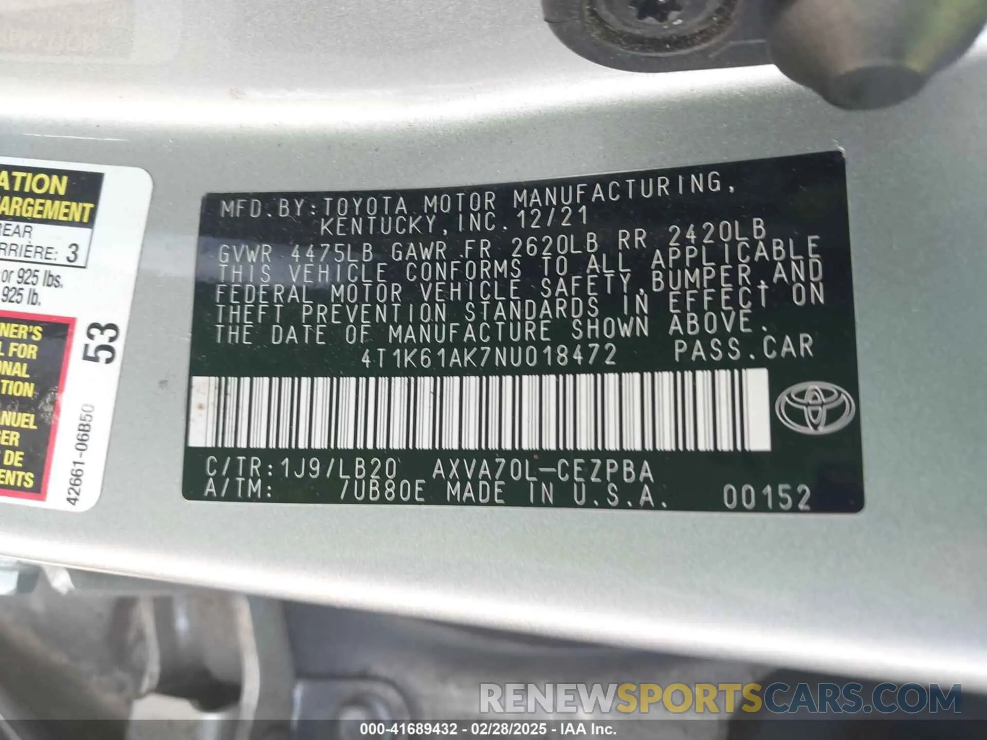 9 Photograph of a damaged car 4T1K61AK7NU018472 TOYOTA CAMRY 2022