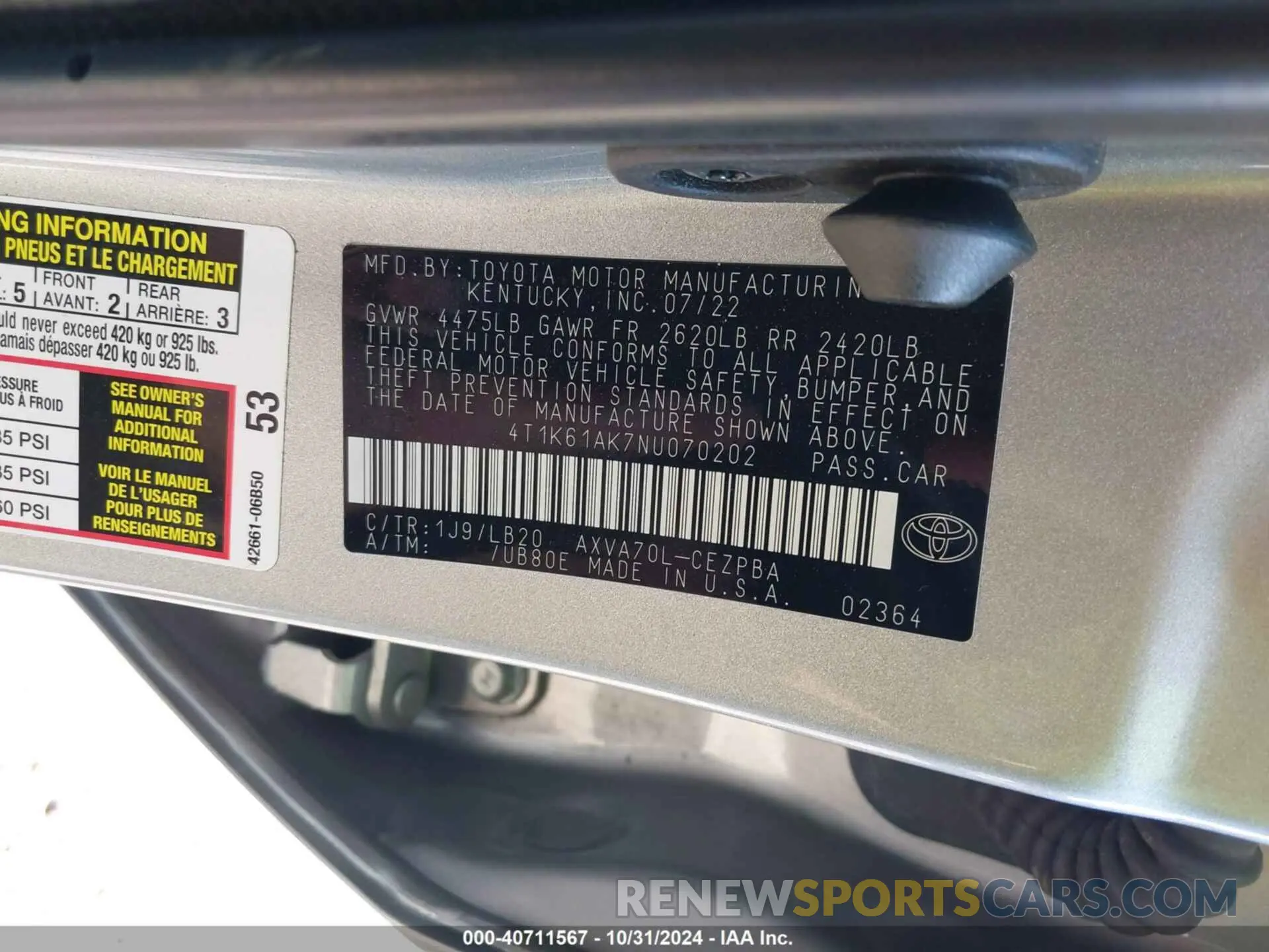 9 Photograph of a damaged car 4T1K61AK7NU070202 TOYOTA CAMRY 2022