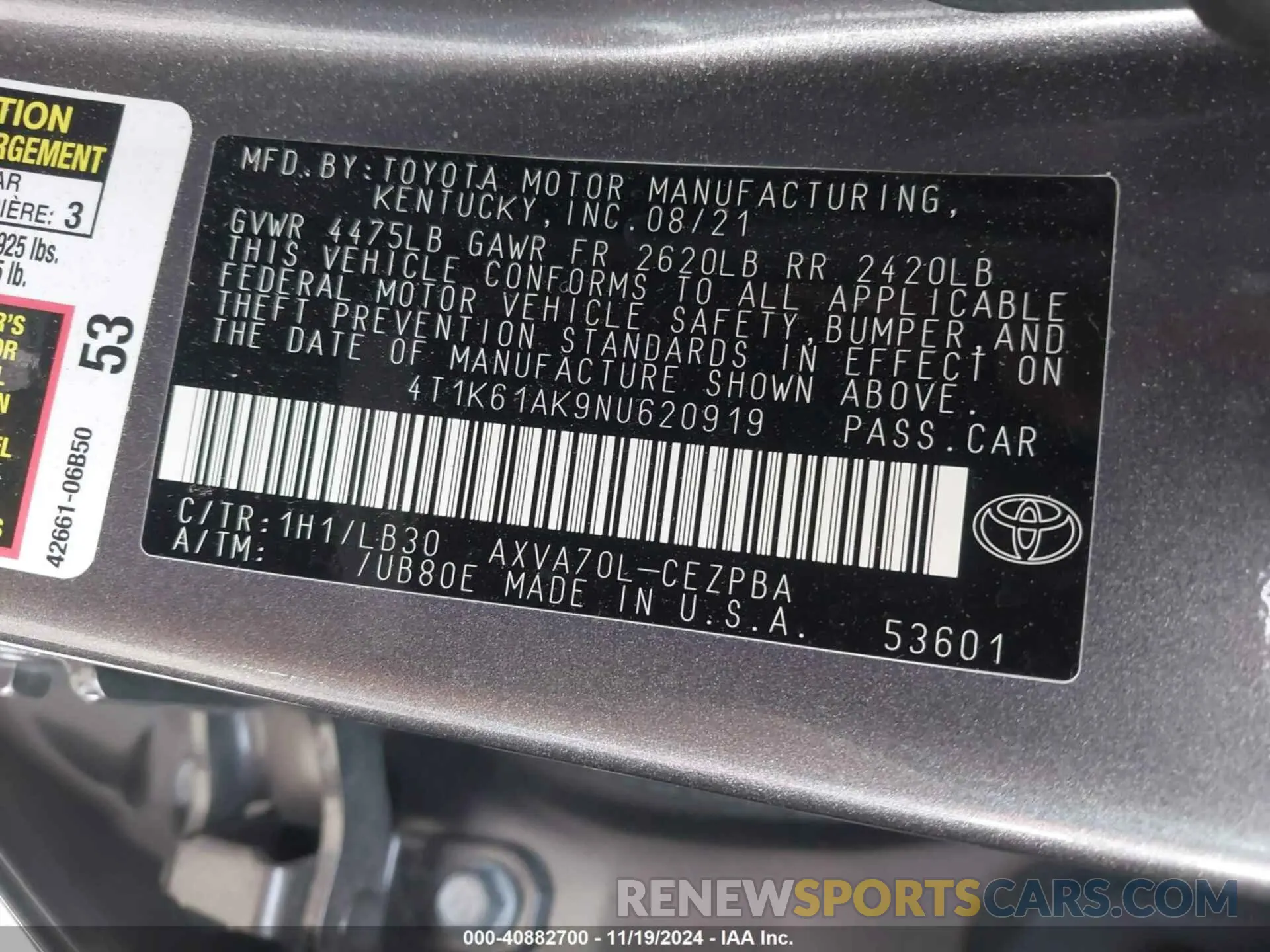 9 Photograph of a damaged car 4T1K61AK9NU620919 TOYOTA CAMRY 2022