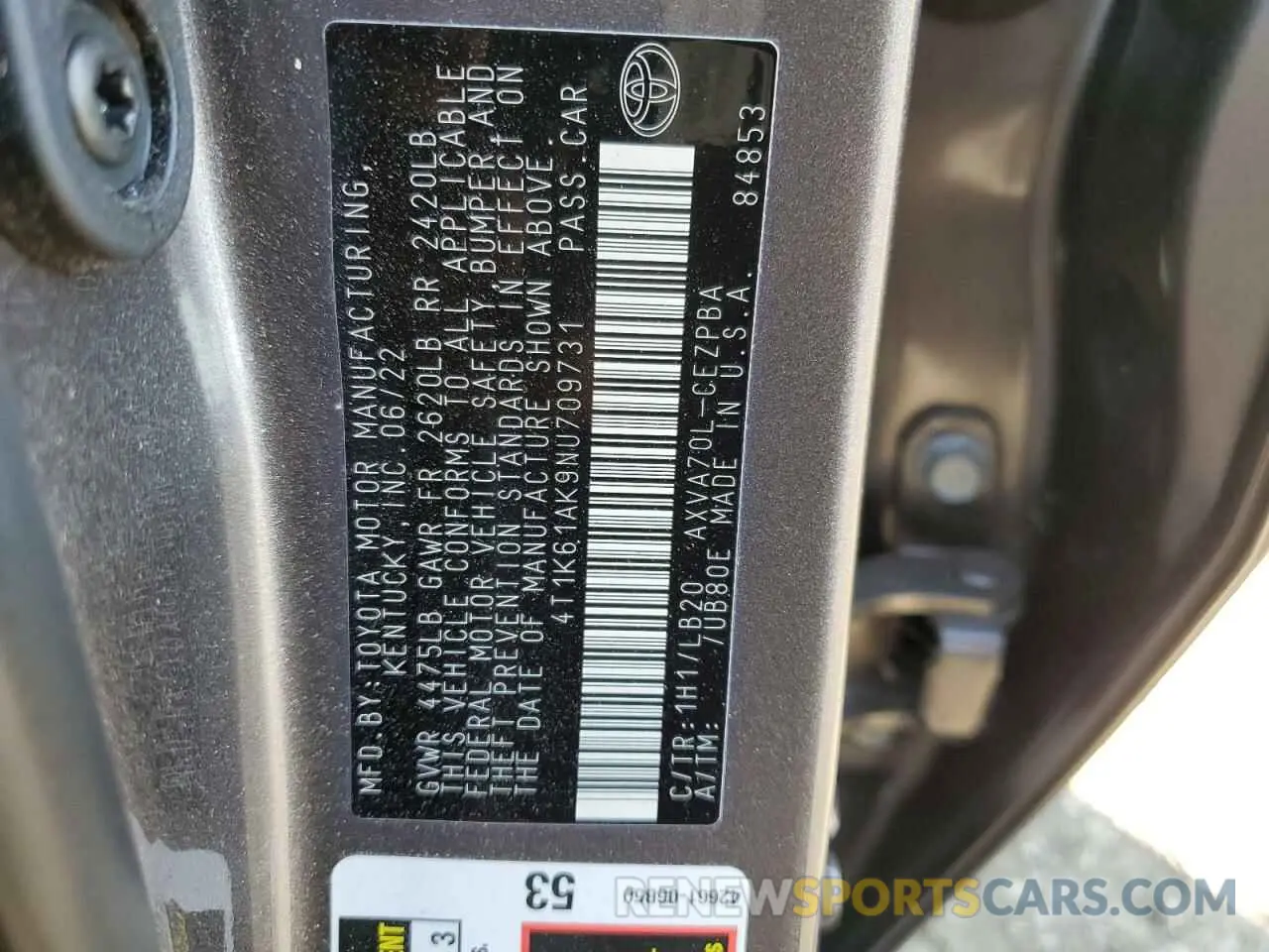 13 Photograph of a damaged car 4T1K61AK9NU709731 TOYOTA CAMRY 2022