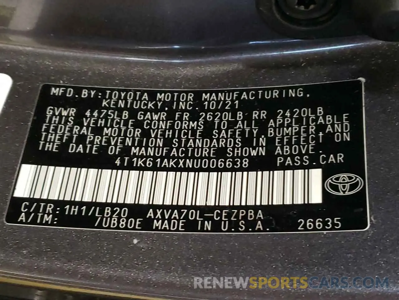 12 Фотография поврежденного автомобиля 4T1K61AKXNU006638 TOYOTA CAMRY 2022
