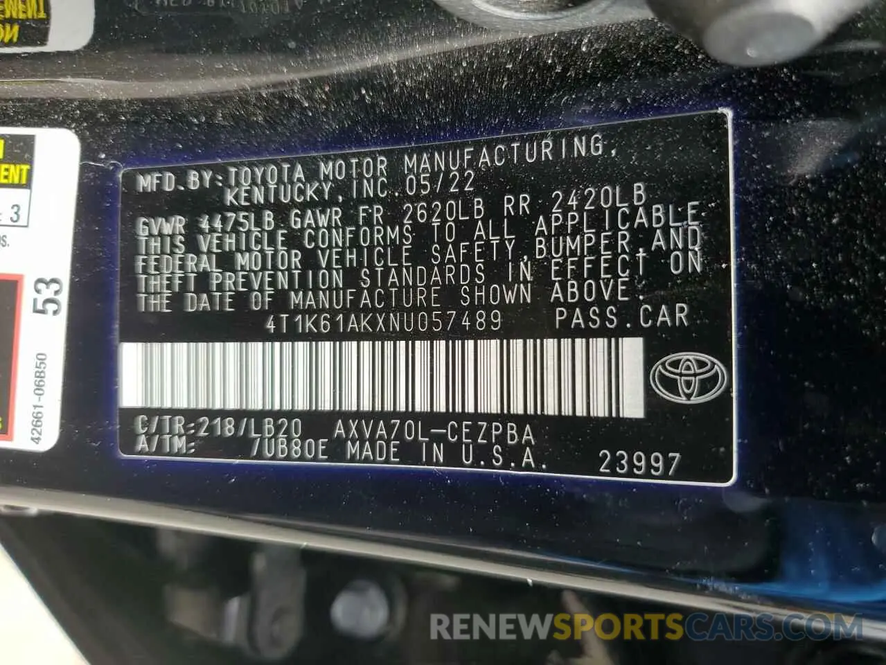 12 Photograph of a damaged car 4T1K61AKXNU057489 TOYOTA CAMRY 2022