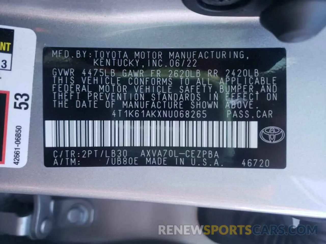 13 Фотография поврежденного автомобиля 4T1K61AKXNU068265 TOYOTA CAMRY 2022