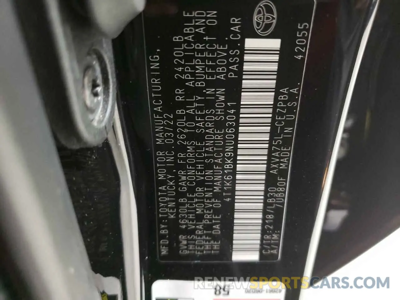 12 Photograph of a damaged car 4T1K61BK9NU063041 TOYOTA CAMRY 2022