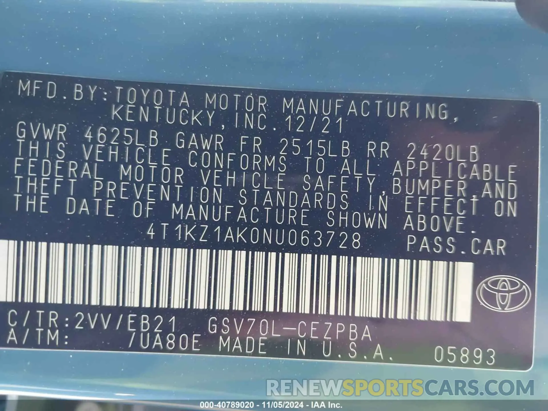 9 Photograph of a damaged car 4T1KZ1AK0NU063728 TOYOTA CAMRY 2022