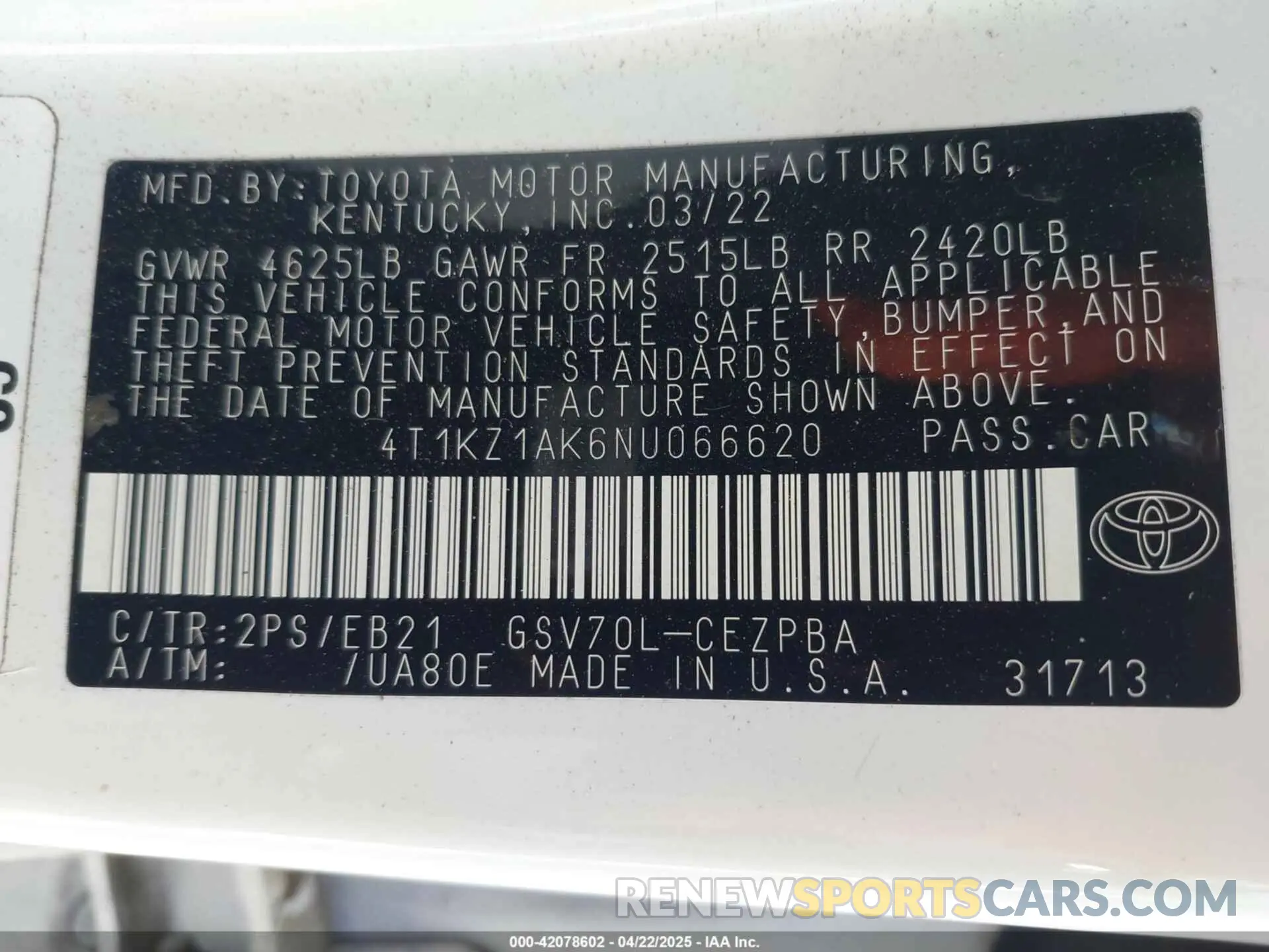 9 Photograph of a damaged car 4T1KZ1AK6NU066620 TOYOTA CAMRY 2022