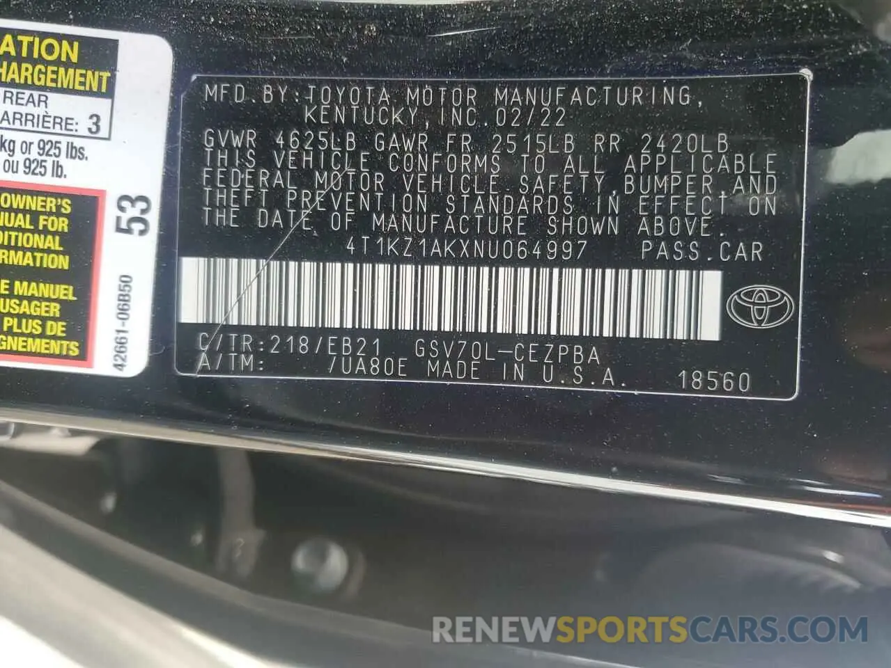 13 Фотография поврежденного автомобиля 4T1KZ1AKXNU064997 TOYOTA CAMRY 2022