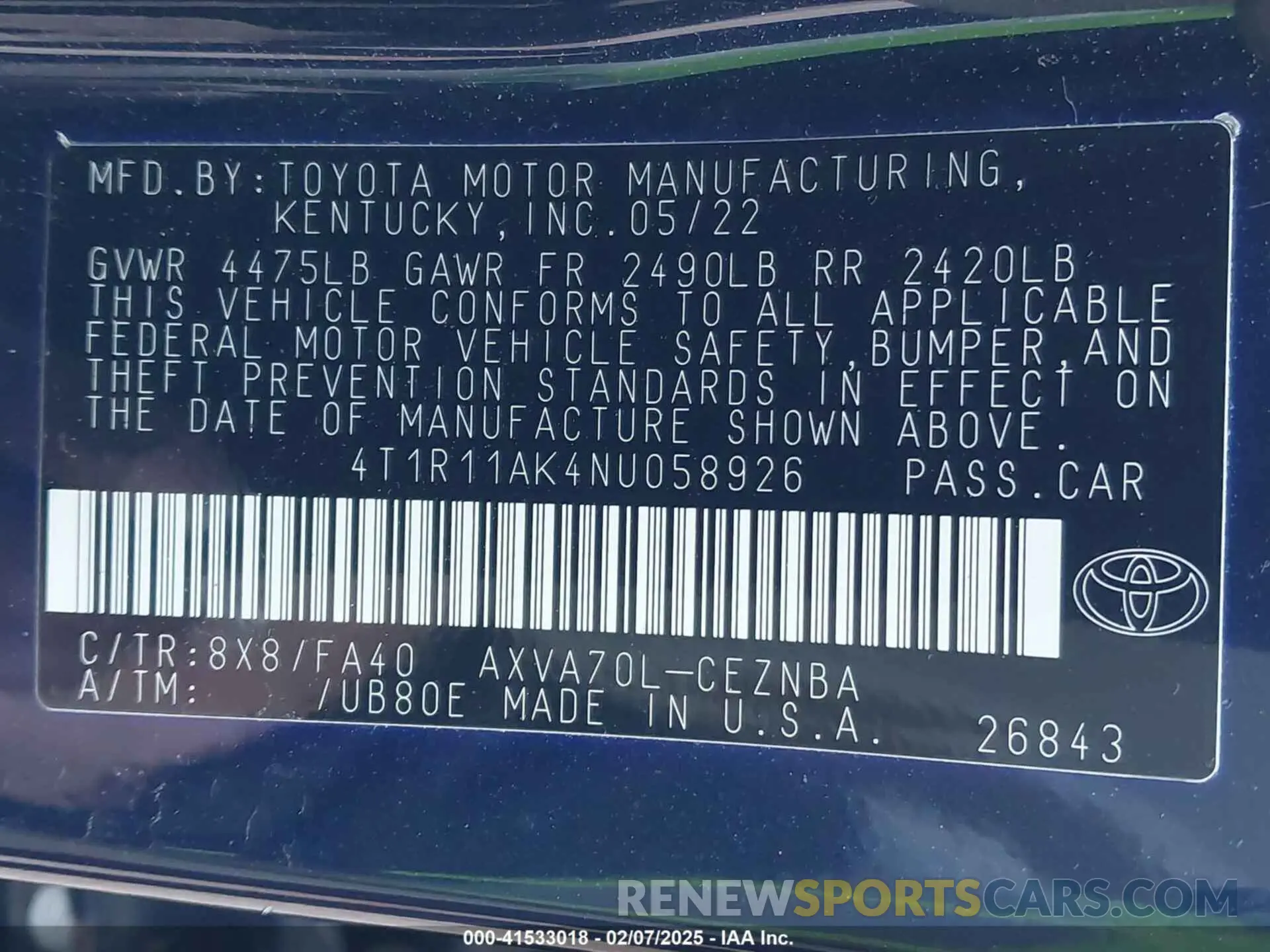 9 Фотография поврежденного автомобиля 4T1R11AK4NU058926 TOYOTA CAMRY 2022