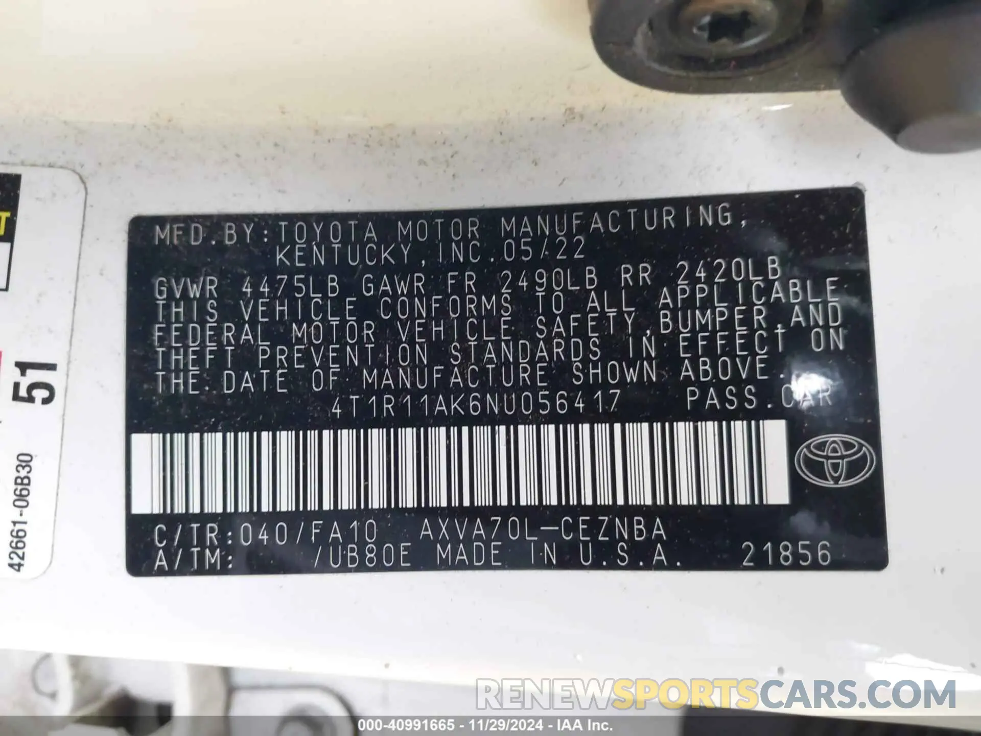 9 Фотография поврежденного автомобиля 4T1R11AK6NU056417 TOYOTA CAMRY 2022
