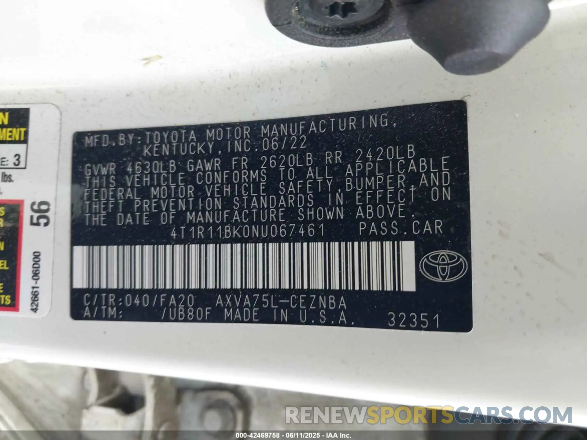 9 Фотография поврежденного автомобиля 4T1R11BK0NU067461 TOYOTA CAMRY 2022