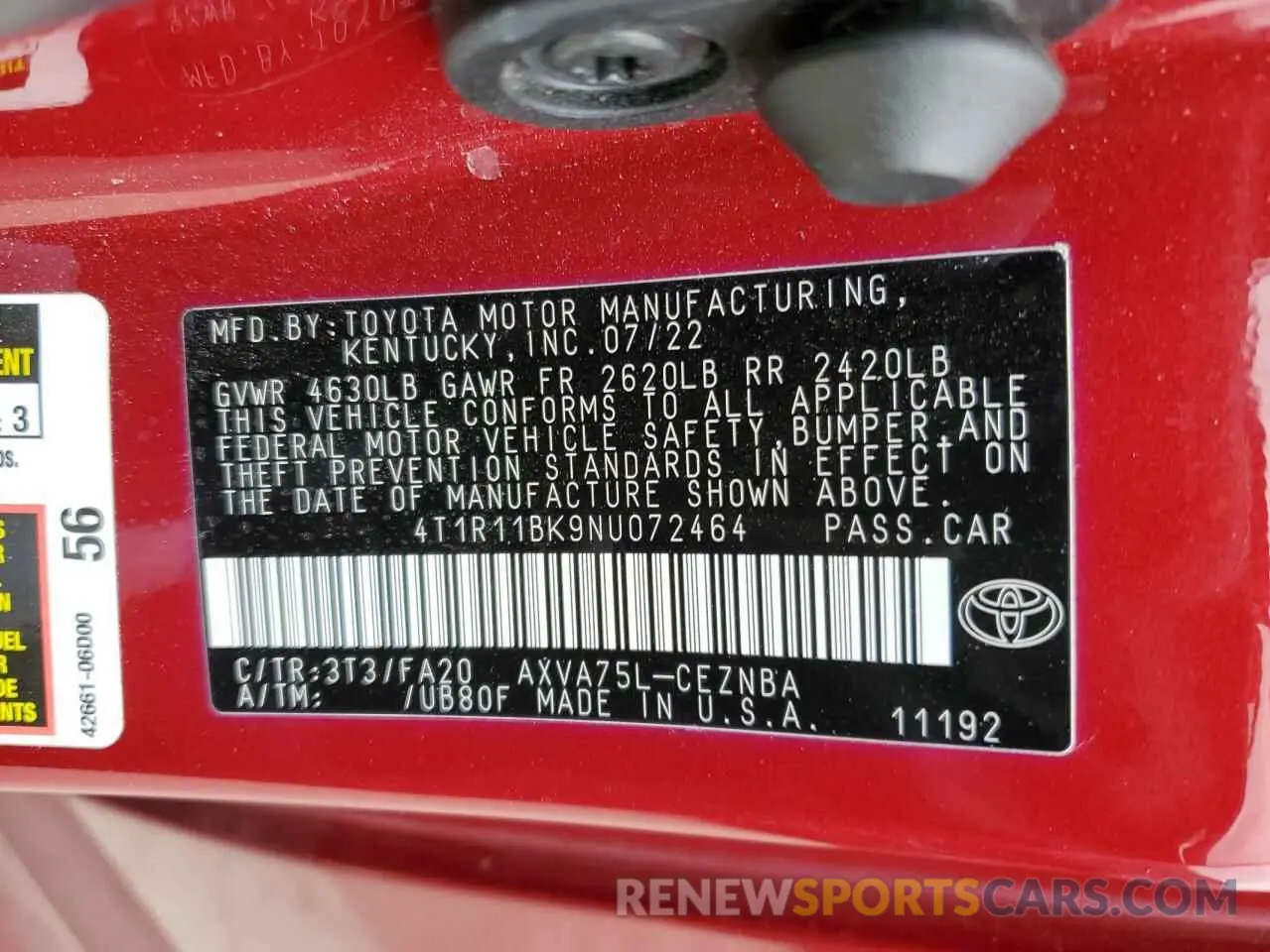 13 Фотография поврежденного автомобиля 4T1R11BK9NU072464 TOYOTA CAMRY 2022