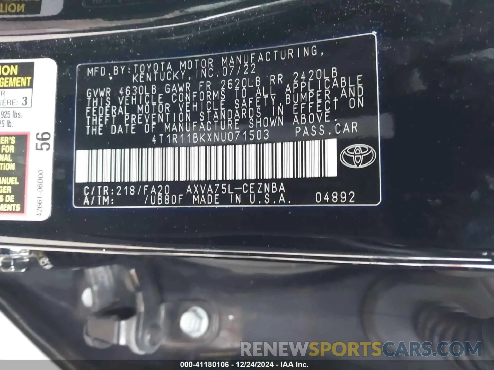 9 Фотография поврежденного автомобиля 4T1R11BKXNU071503 TOYOTA CAMRY 2022