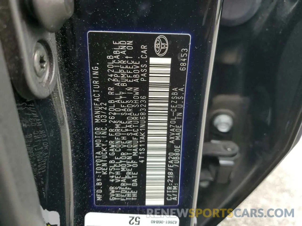 12 Фотография поврежденного автомобиля 4T1S11AK1NU683236 TOYOTA CAMRY 2022