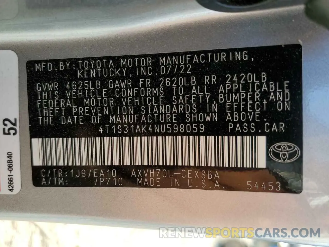 12 Photograph of a damaged car 4T1S31AK4NU598059 TOYOTA CAMRY 2022