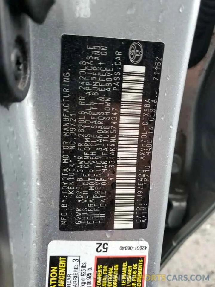 12 Фотография поврежденного автомобиля 4T1S31AKXNU574347 TOYOTA CAMRY 2022