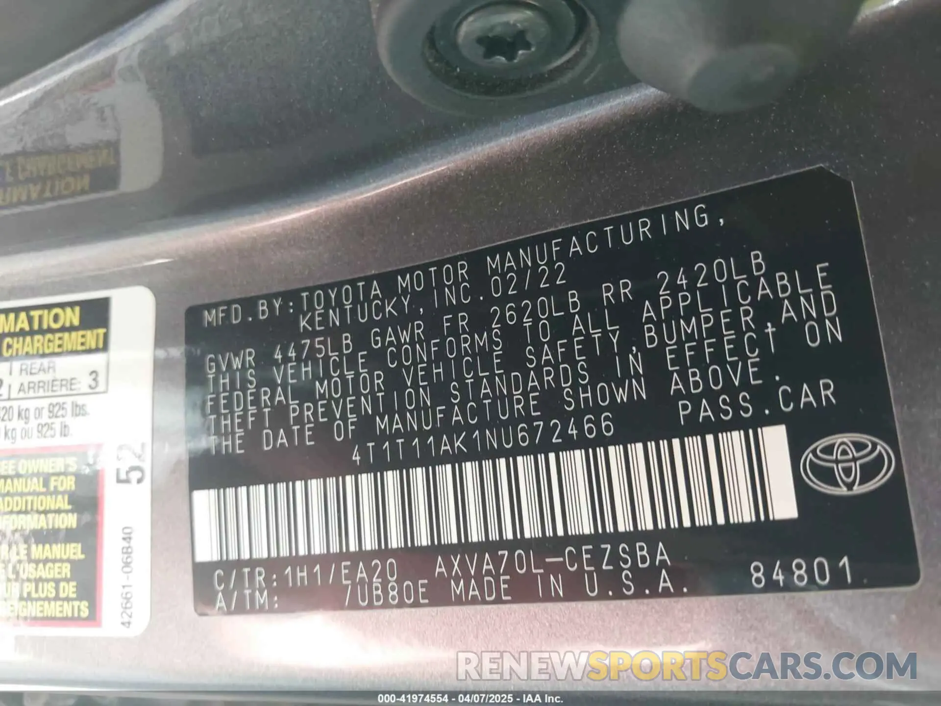 9 Photograph of a damaged car 4T1T11AK1NU672466 TOYOTA CAMRY 2022