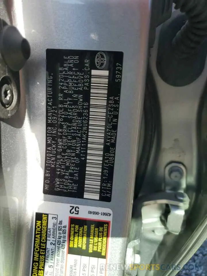 13 Photograph of a damaged car 4T1T11AK2NU623616 TOYOTA CAMRY 2022