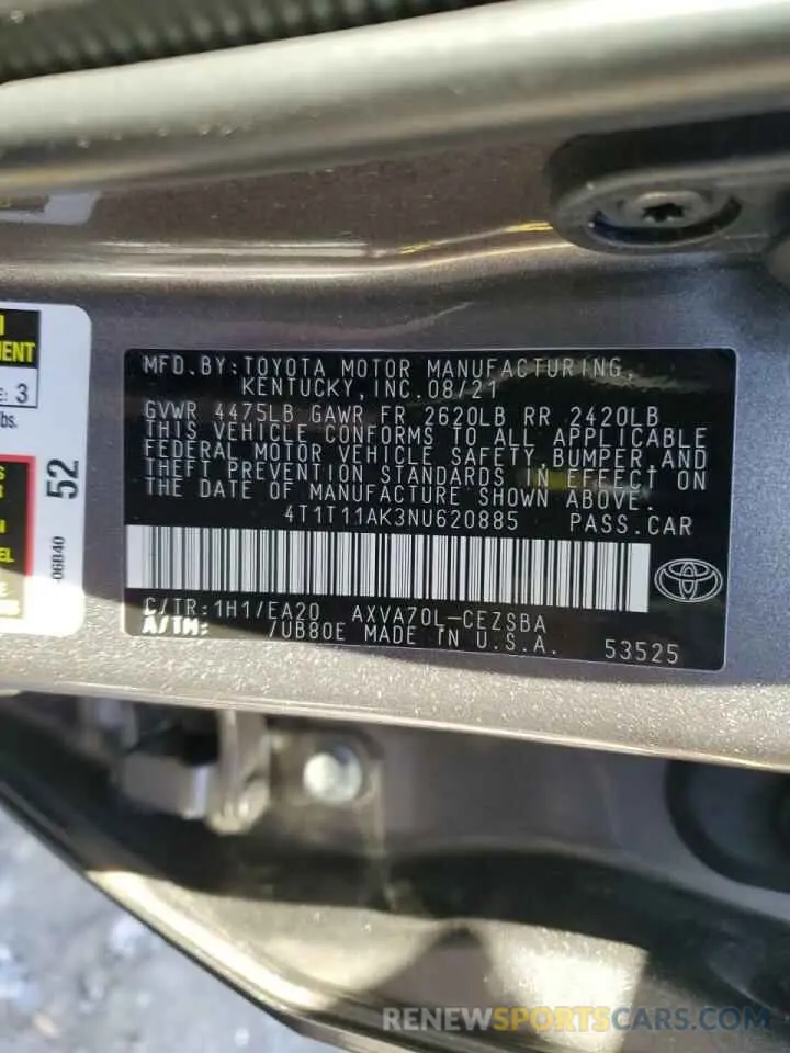 12 Photograph of a damaged car 4T1T11AK3NU620885 TOYOTA CAMRY 2022