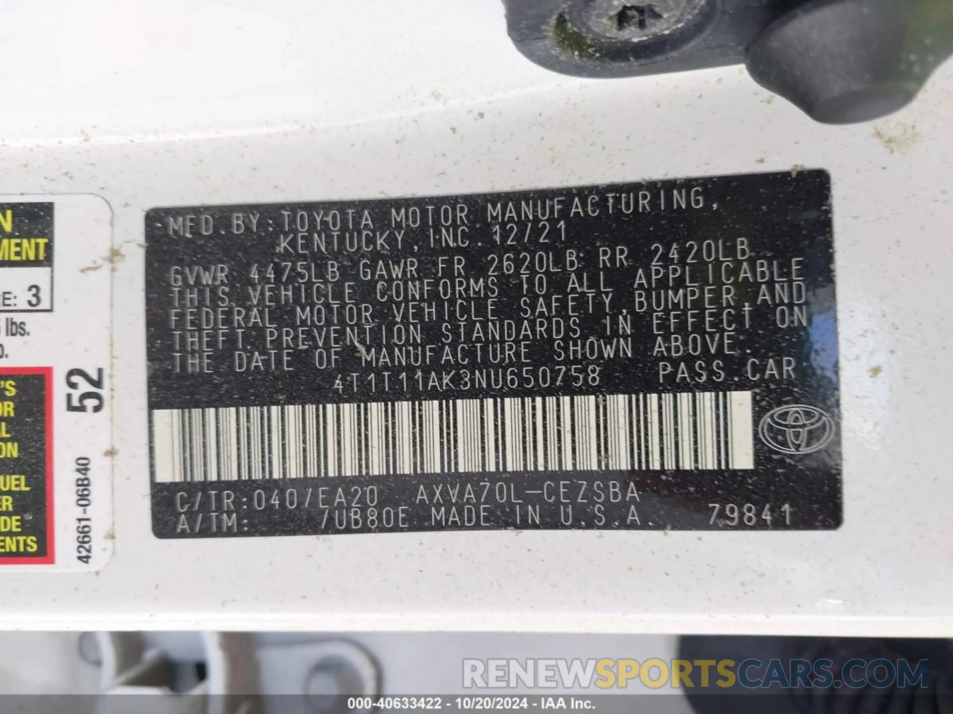 9 Photograph of a damaged car 4T1T11AK3NU650758 TOYOTA CAMRY 2022