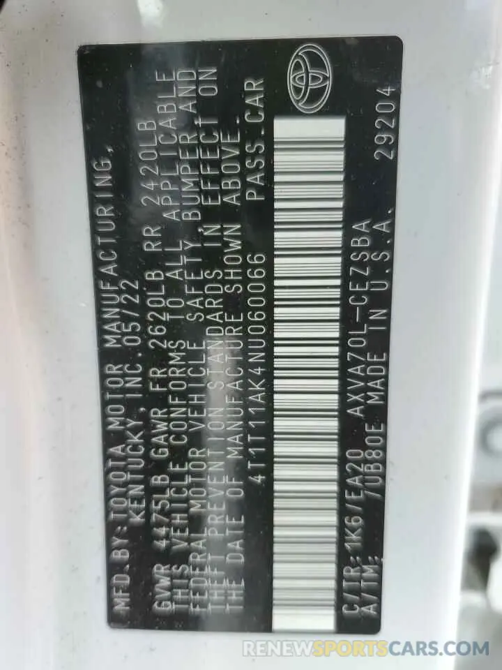 13 Фотография поврежденного автомобиля 4T1T11AK4NU060066 TOYOTA CAMRY 2022