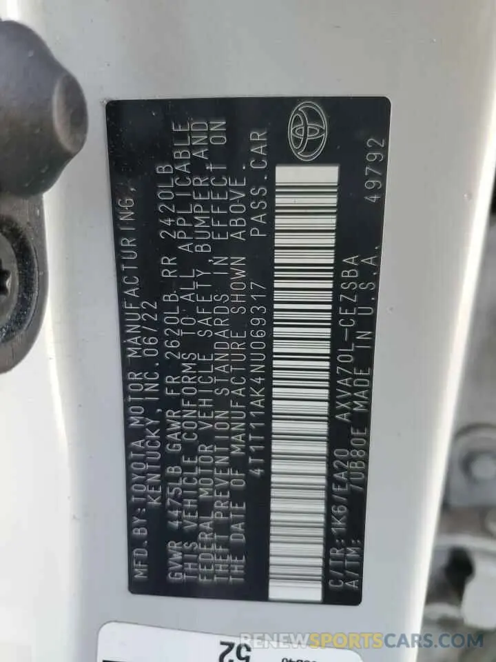 12 Photograph of a damaged car 4T1T11AK4NU069317 TOYOTA CAMRY 2022