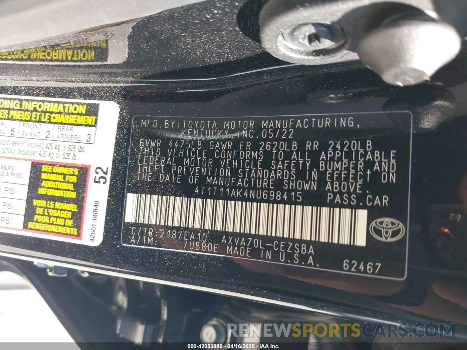9 Photograph of a damaged car 4T1T11AK4NU698415 TOYOTA CAMRY 2022