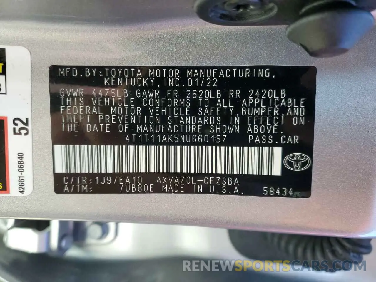 13 Фотография поврежденного автомобиля 4T1T11AK5NU660157 TOYOTA CAMRY 2022